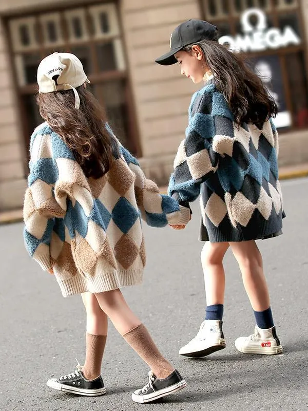 Such A Scholar Diamond Plaid Oversized Cardigan