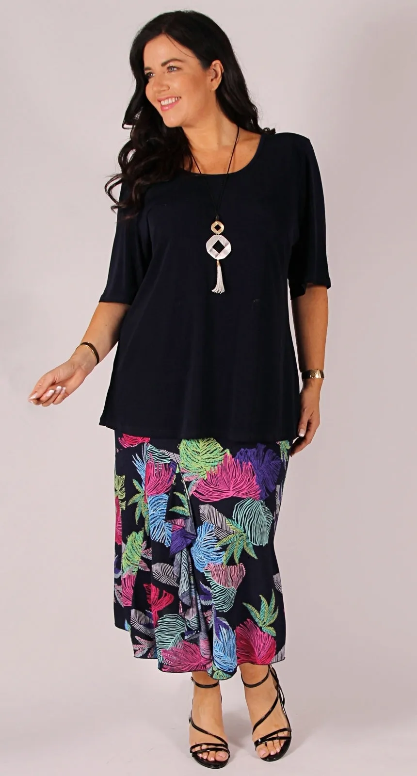 Swing Splice Skirt Colourful Leaves on Navy