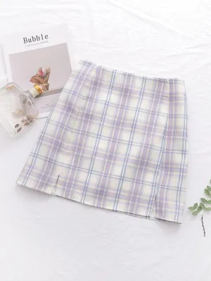 Tartan Plaid Split Hem Mini Skirt