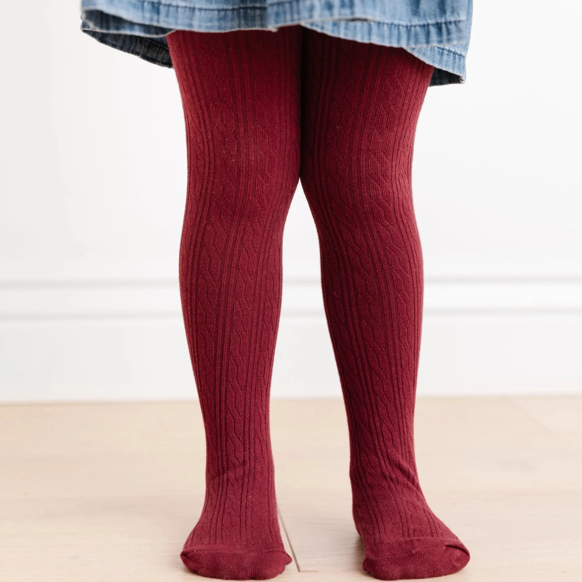 The Little Stocking Co - Cable Knit Tights - Burgundy