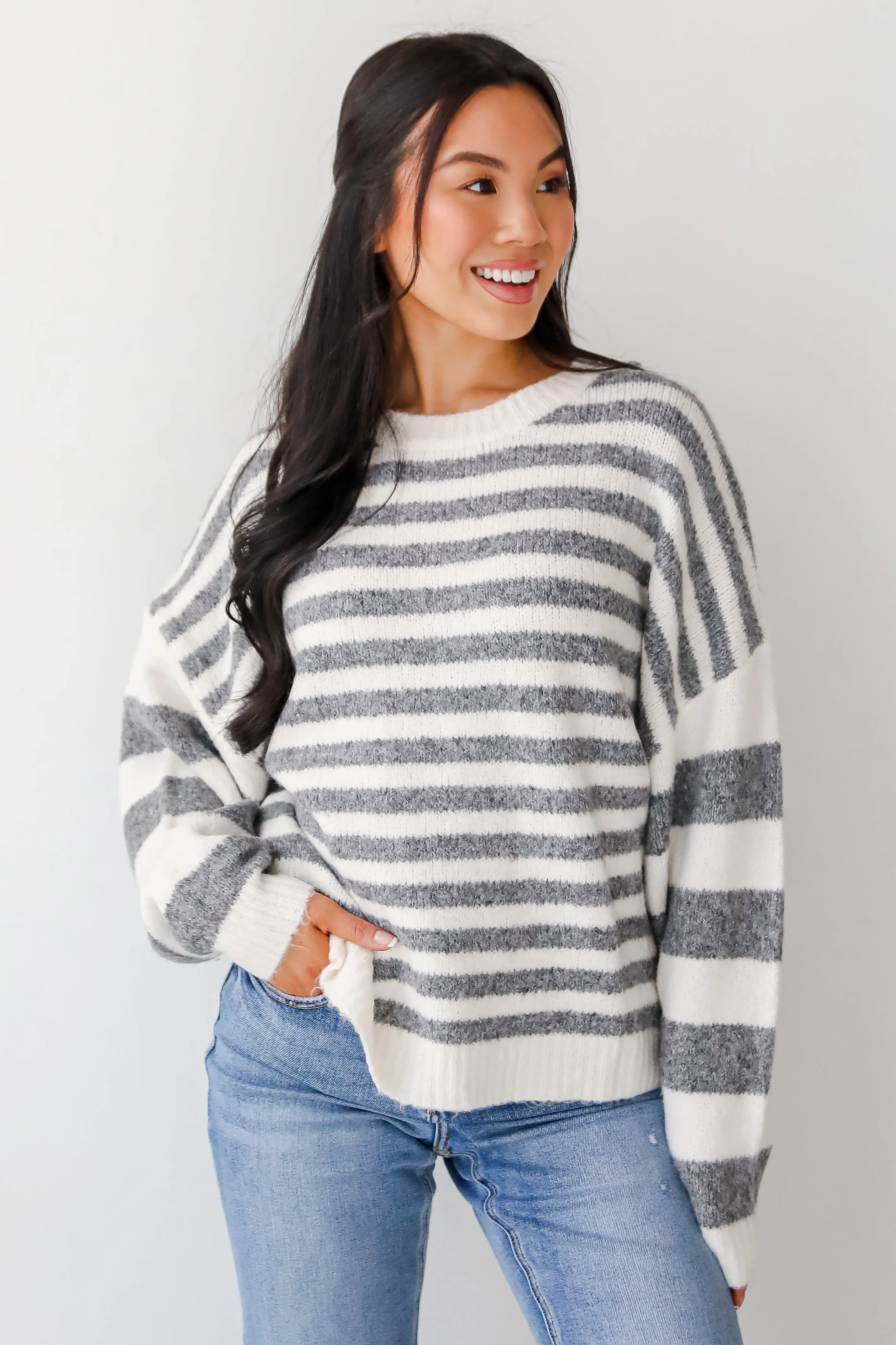 Toasty Instinct Ivory Striped Oversized Sweater