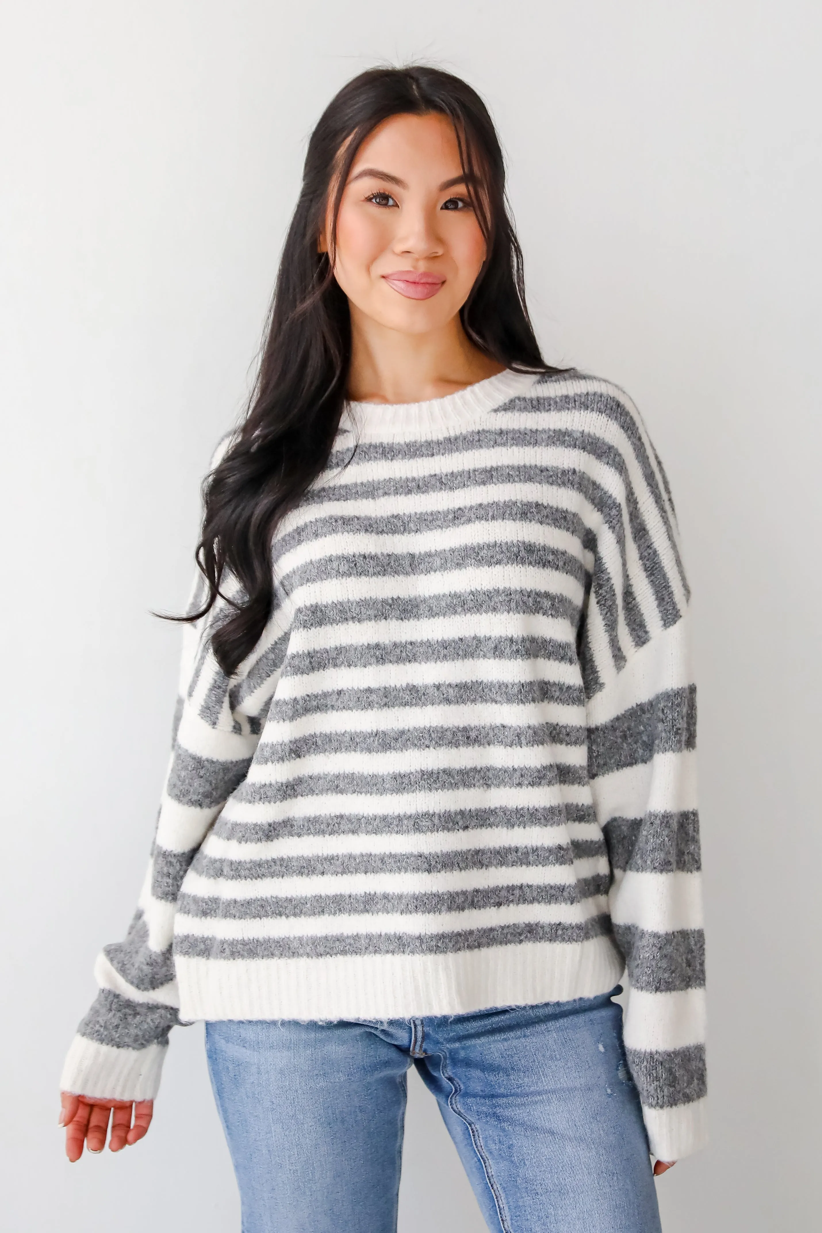 Toasty Instinct Ivory Striped Oversized Sweater