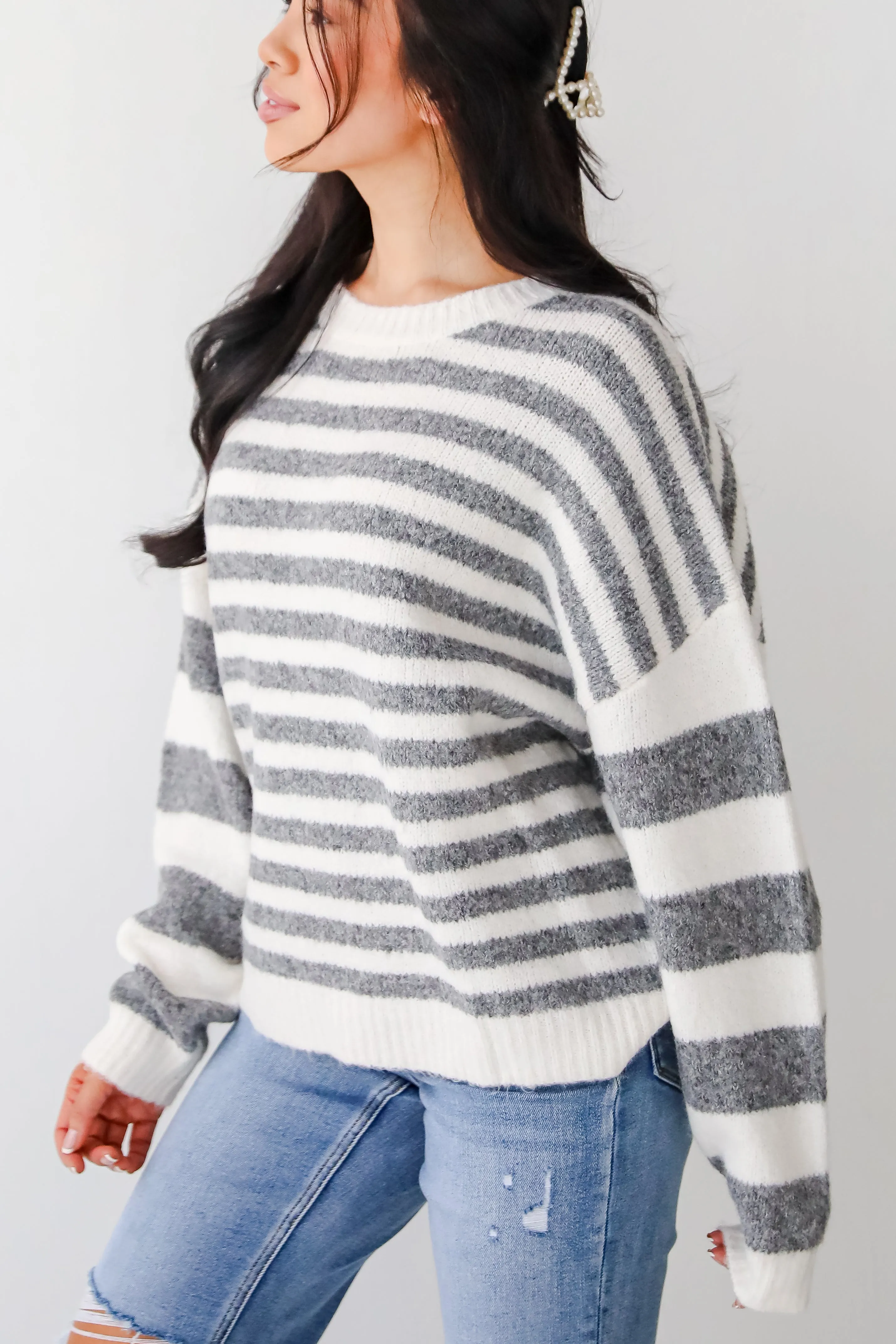 Toasty Instinct Ivory Striped Oversized Sweater