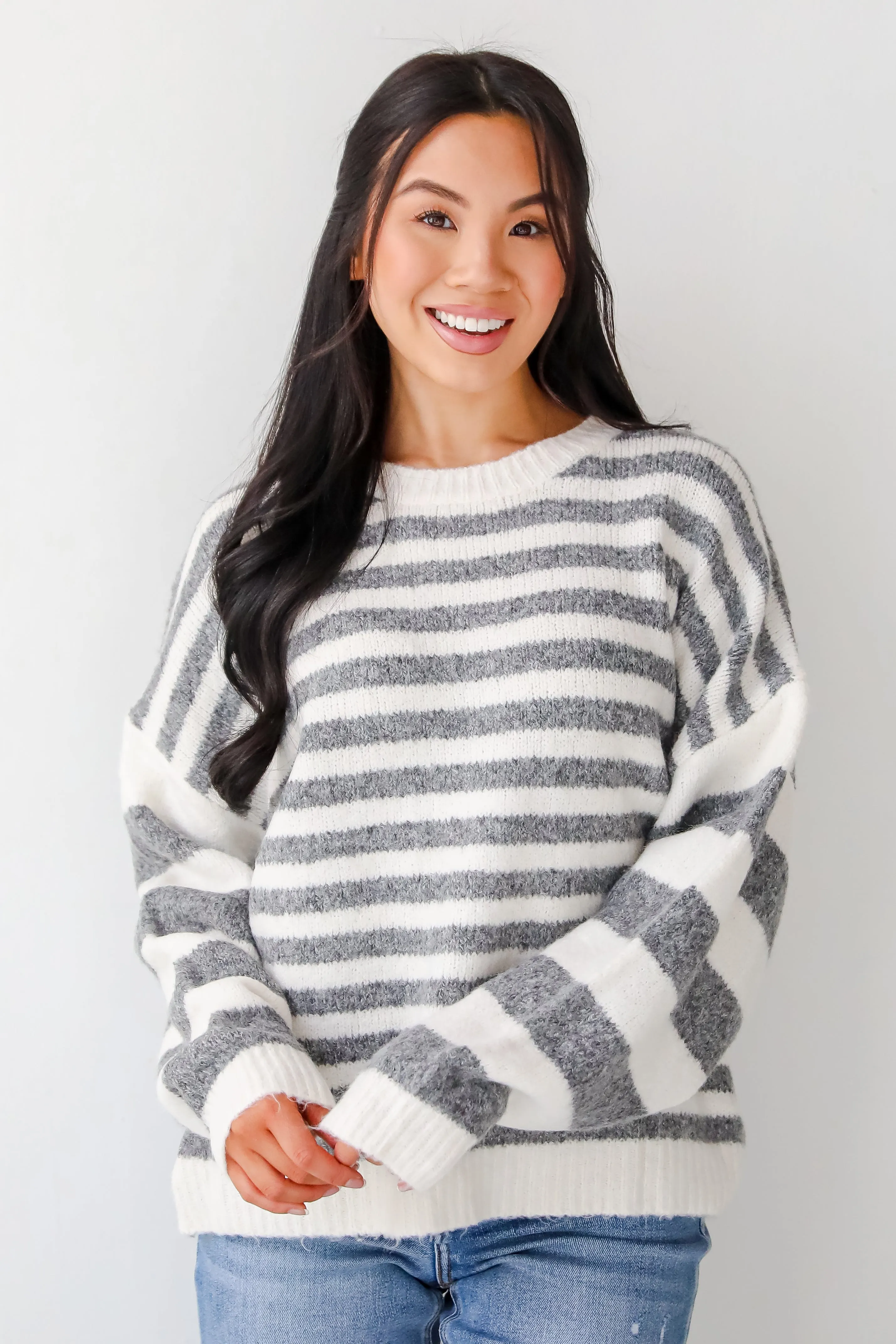 Toasty Instinct Ivory Striped Oversized Sweater