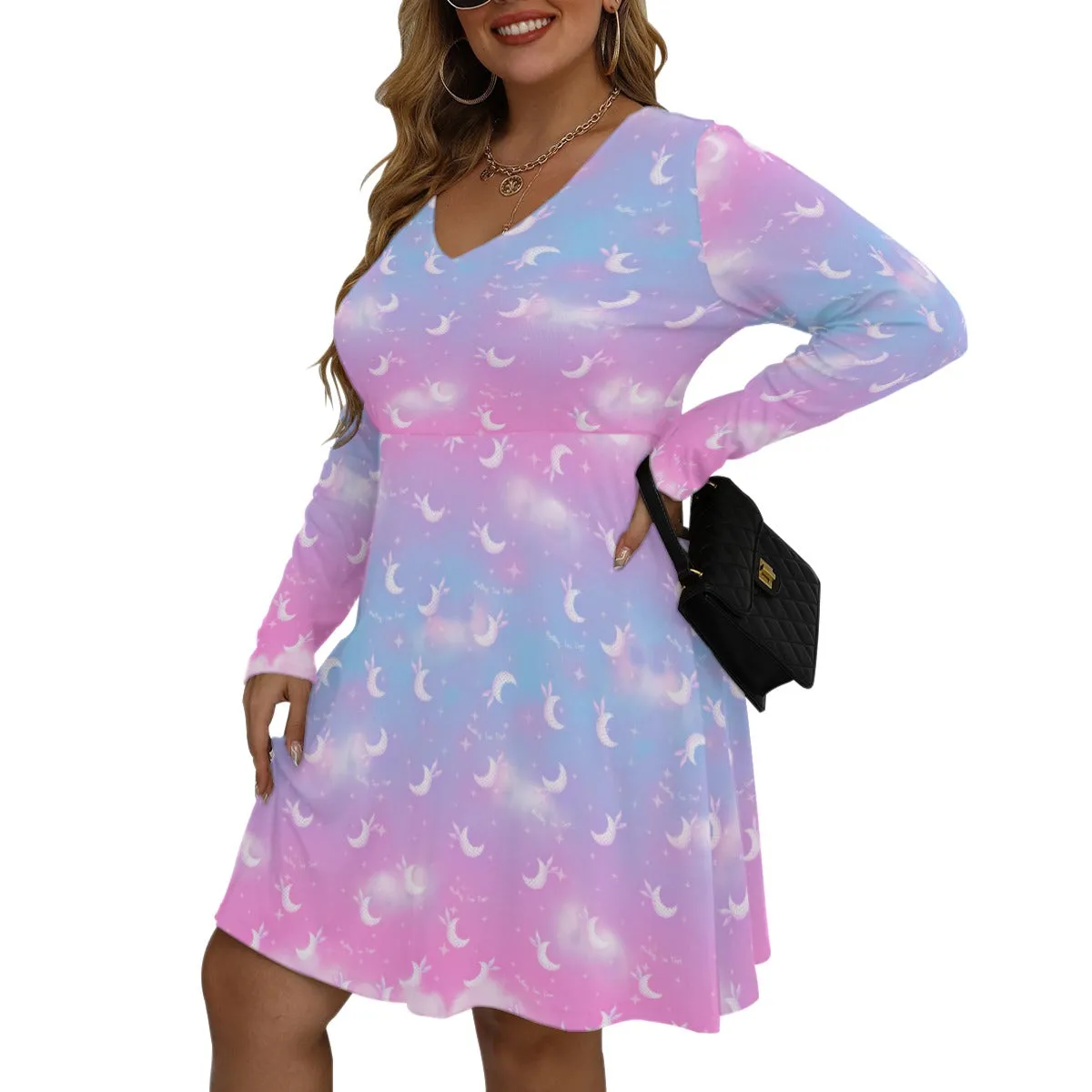 Twinkle Heaven Women's V-Neck Long Sleeve Dress (Plus Size)