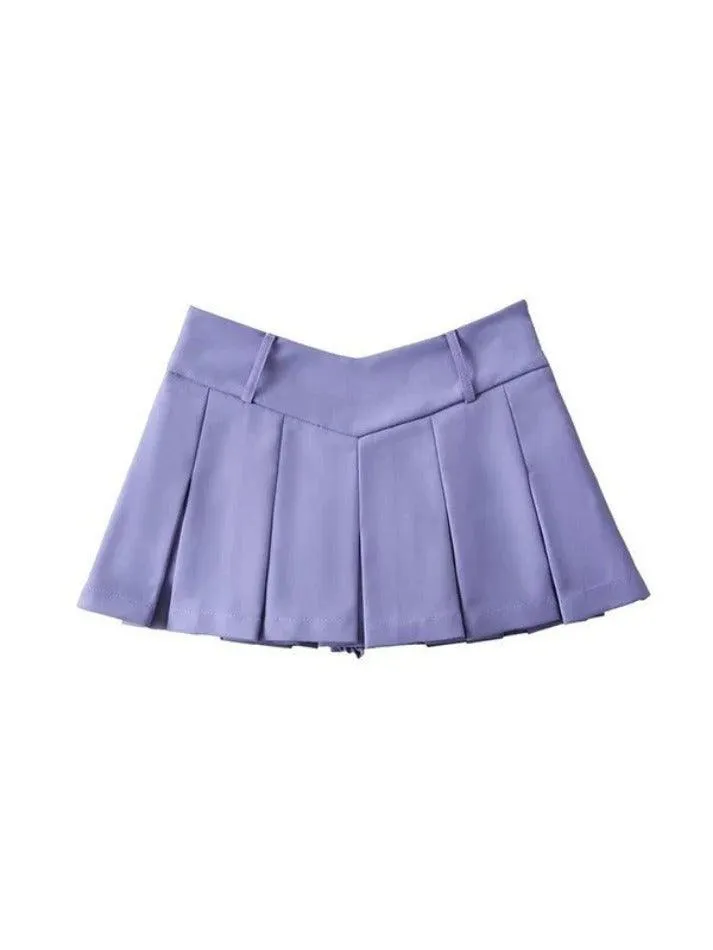 V Cut Pleated Micro Mini Skirt