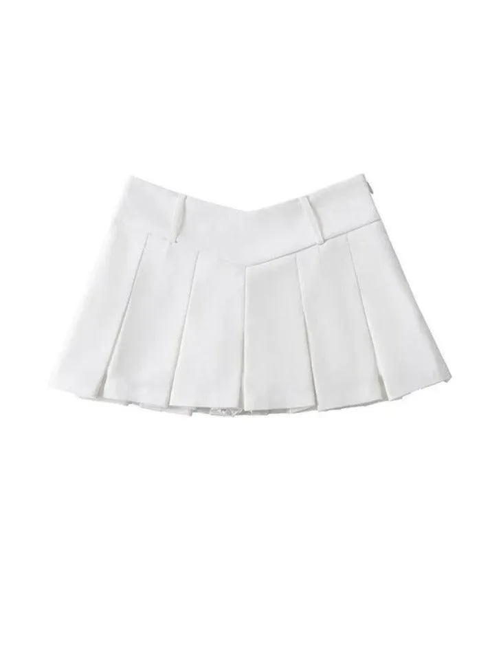 V Cut Pleated Micro Mini Skirt