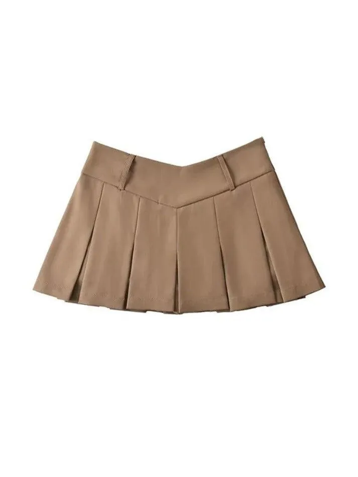 V Cut Pleated Micro Mini Skirt