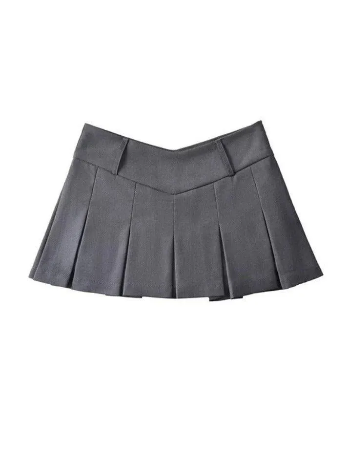 V Cut Pleated Micro Mini Skirt