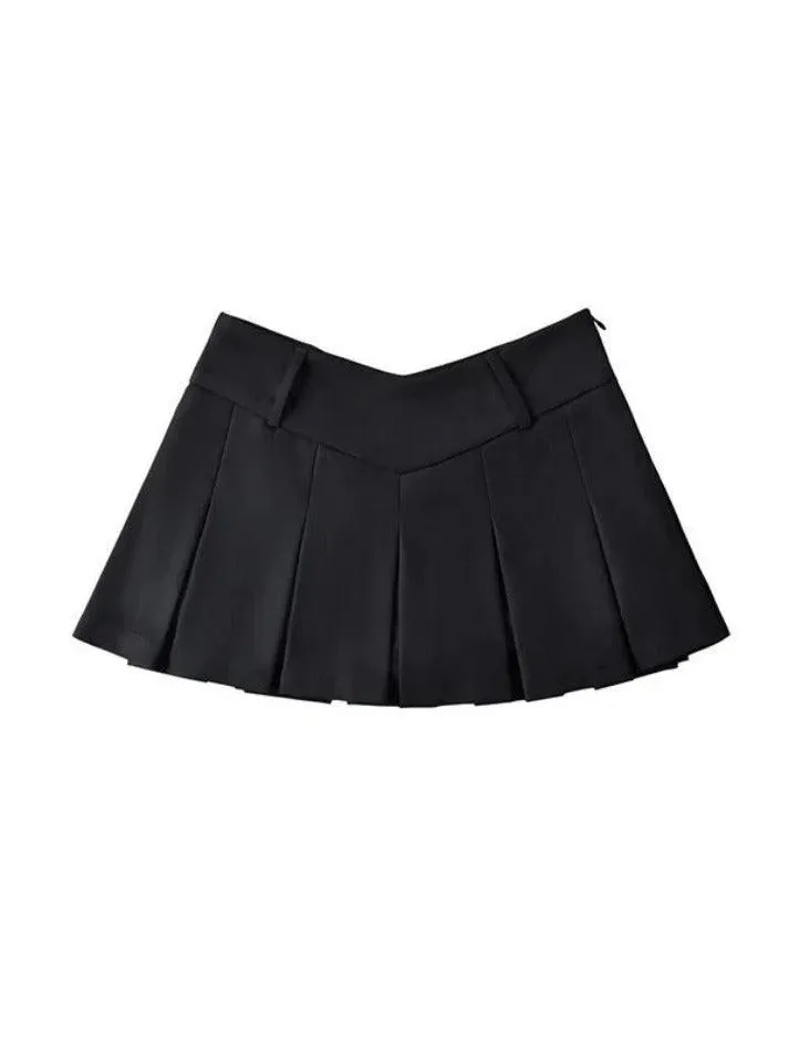 V Cut Pleated Micro Mini Skirt