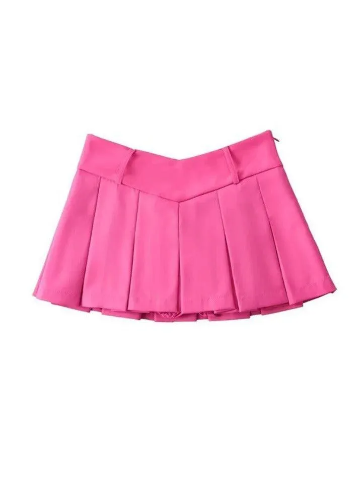 V Cut Pleated Micro Mini Skirt