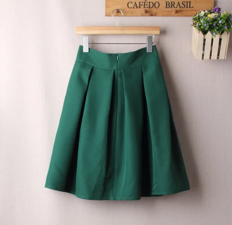 VenusFox Casual Bow Pleated High Waist Knee Length Skater Skirts