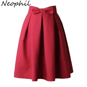 VenusFox Casual Bow Pleated High Waist Knee Length Skater Skirts