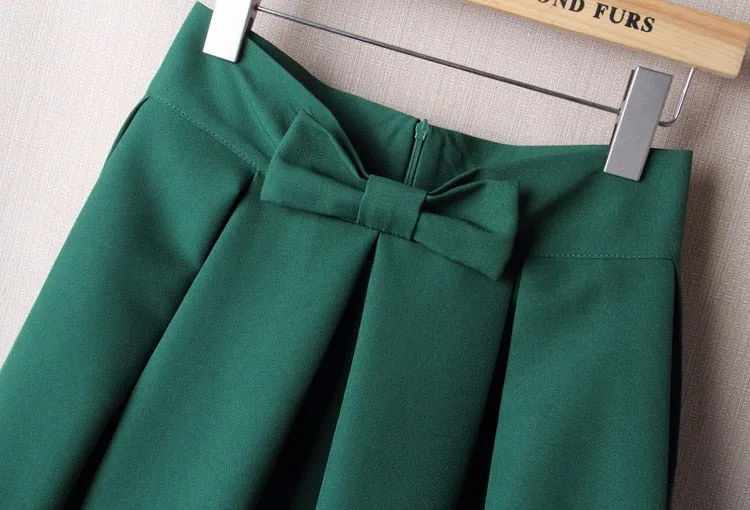 VenusFox Casual Bow Pleated High Waist Knee Length Skater Skirts