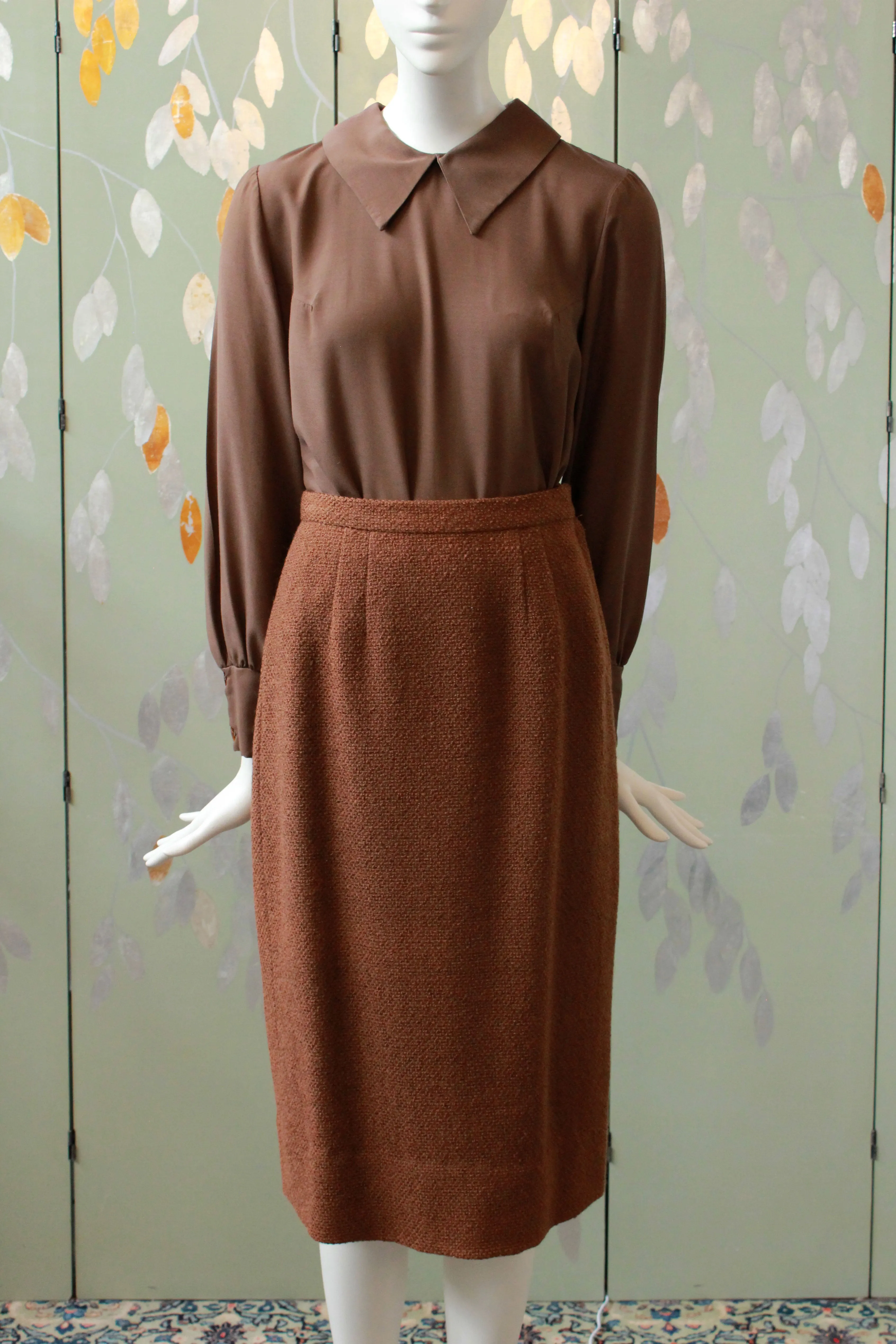 Vintage 1960s Chocolate Brown Skirt, 24 Waist