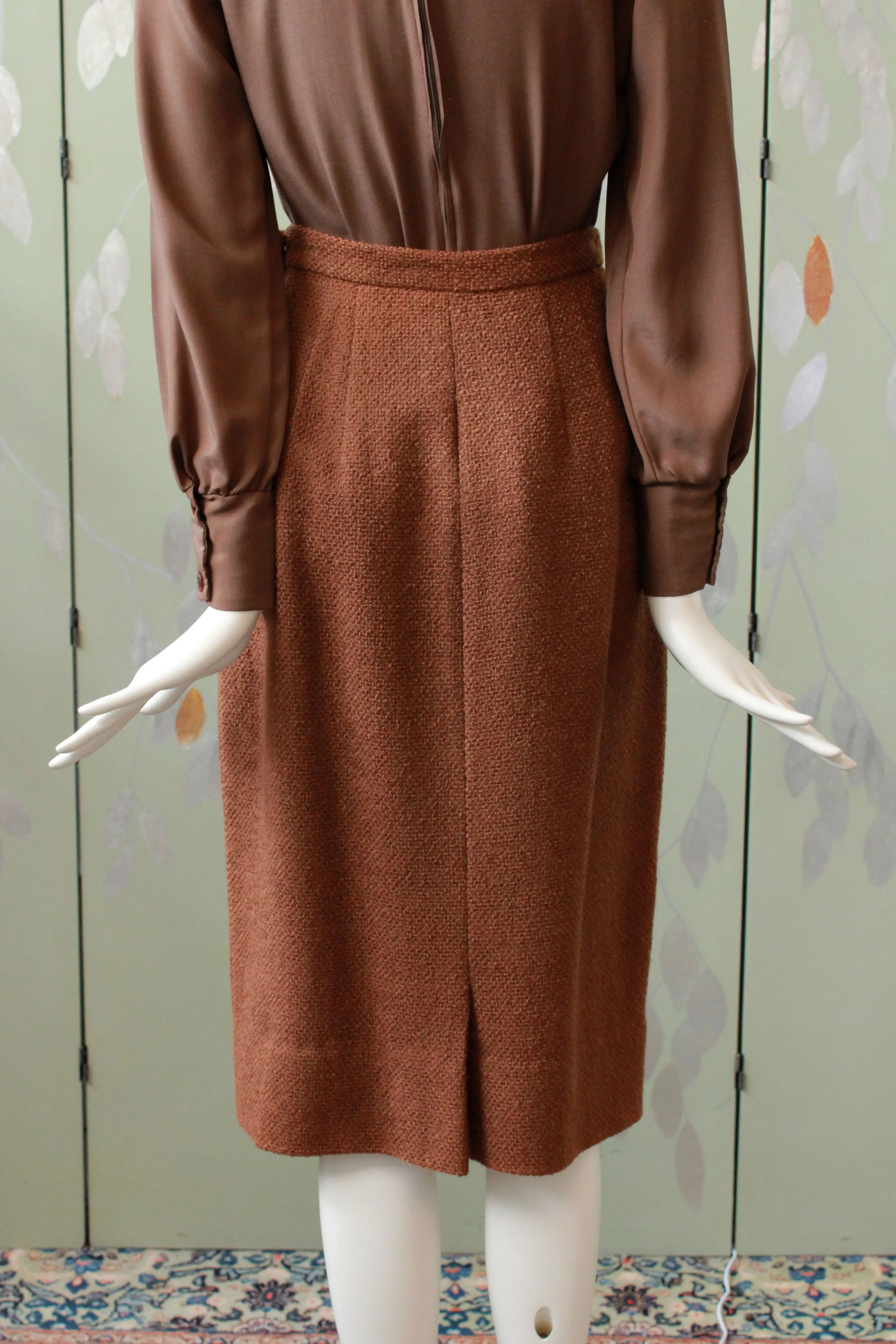 Vintage 1960s Chocolate Brown Skirt, 24 Waist