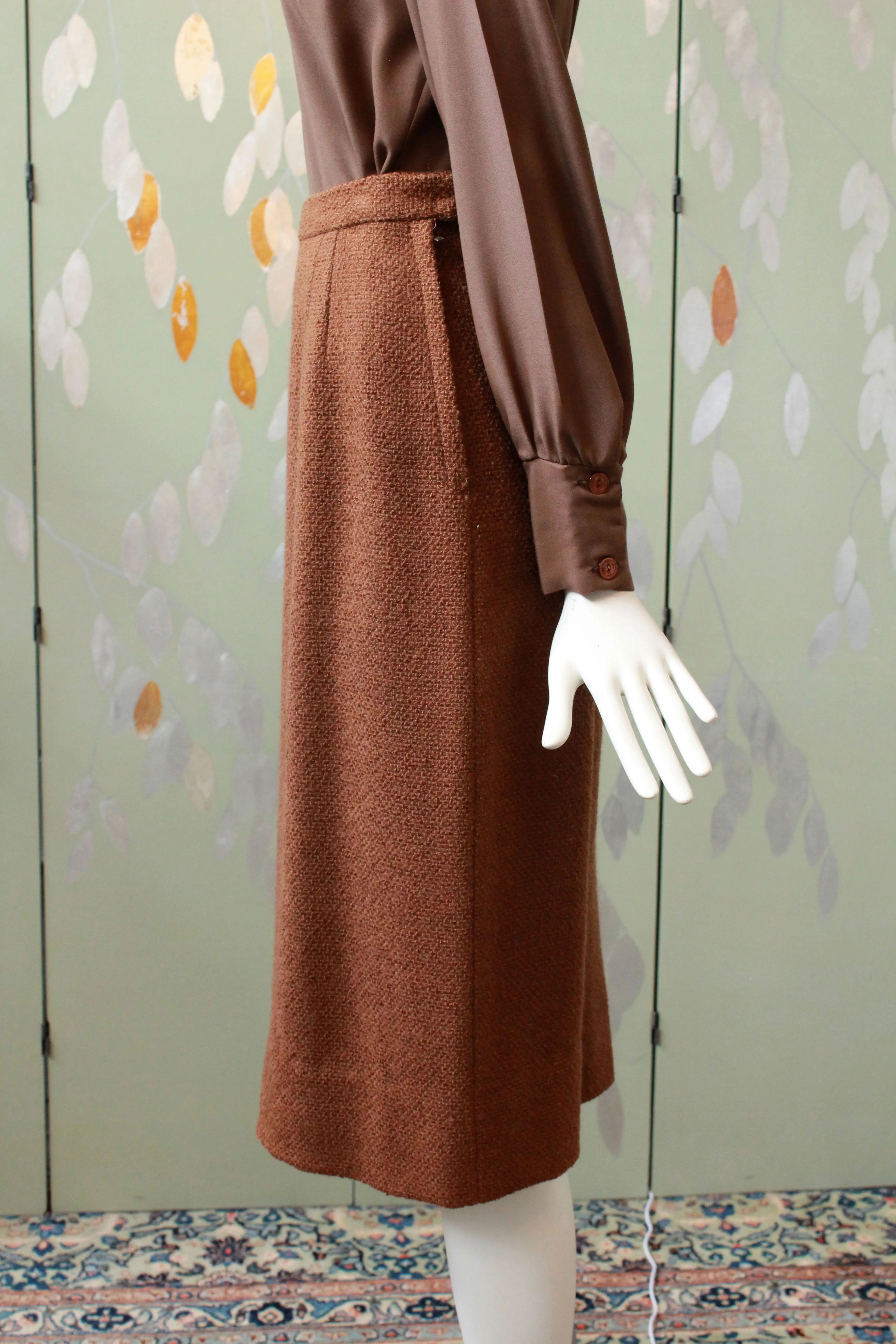 Vintage 1960s Chocolate Brown Skirt, 24 Waist