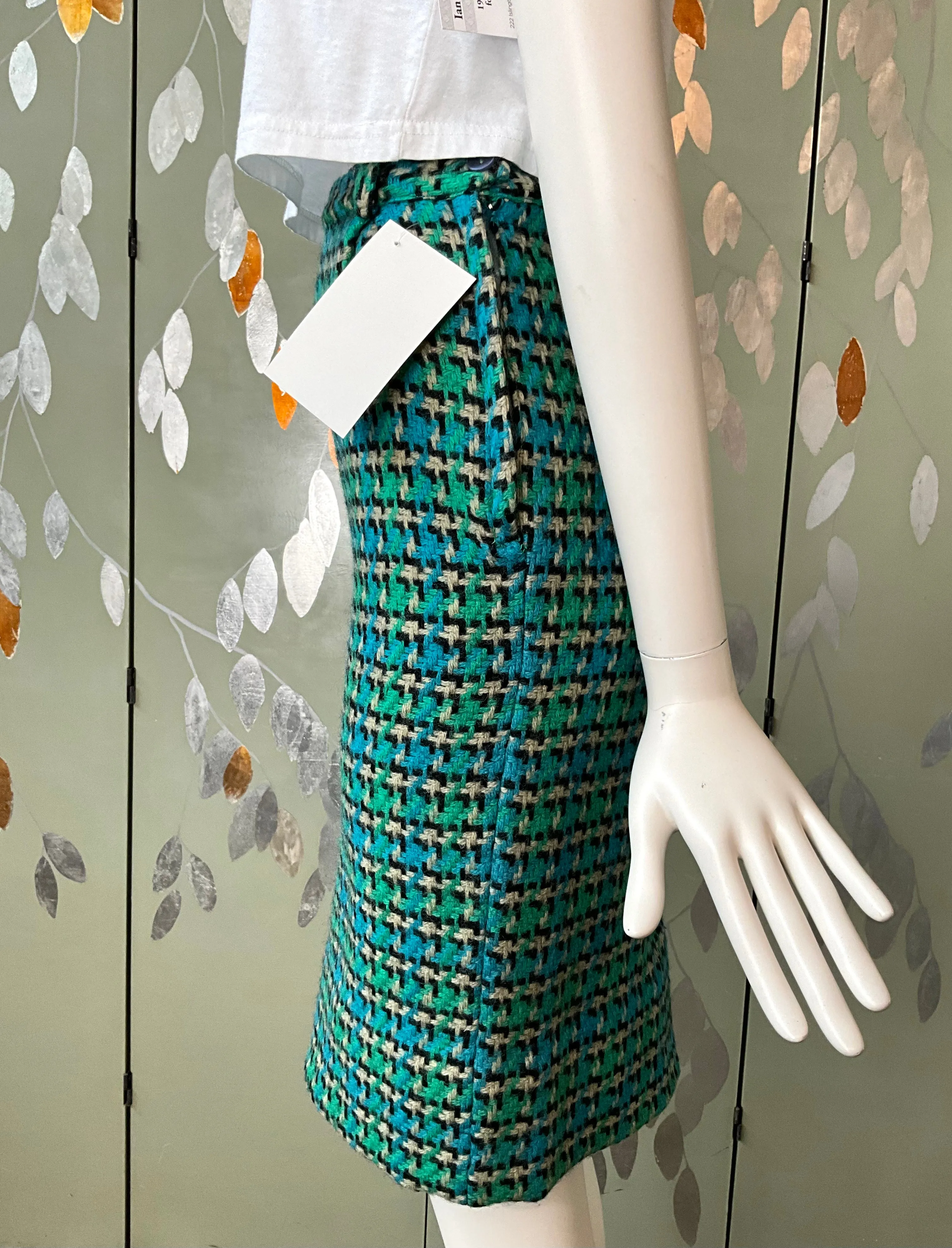 Vintage 1960s Green Blue Tweed Pencil Skirt, XS