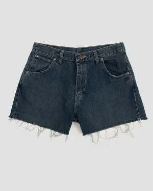 vintage dark wash frayed hem denim short