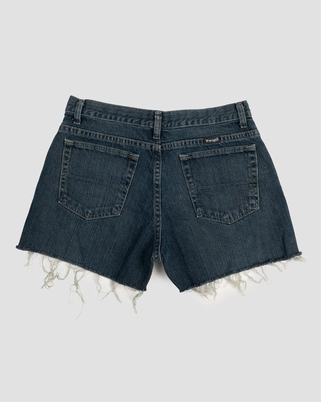 vintage dark wash frayed hem denim short