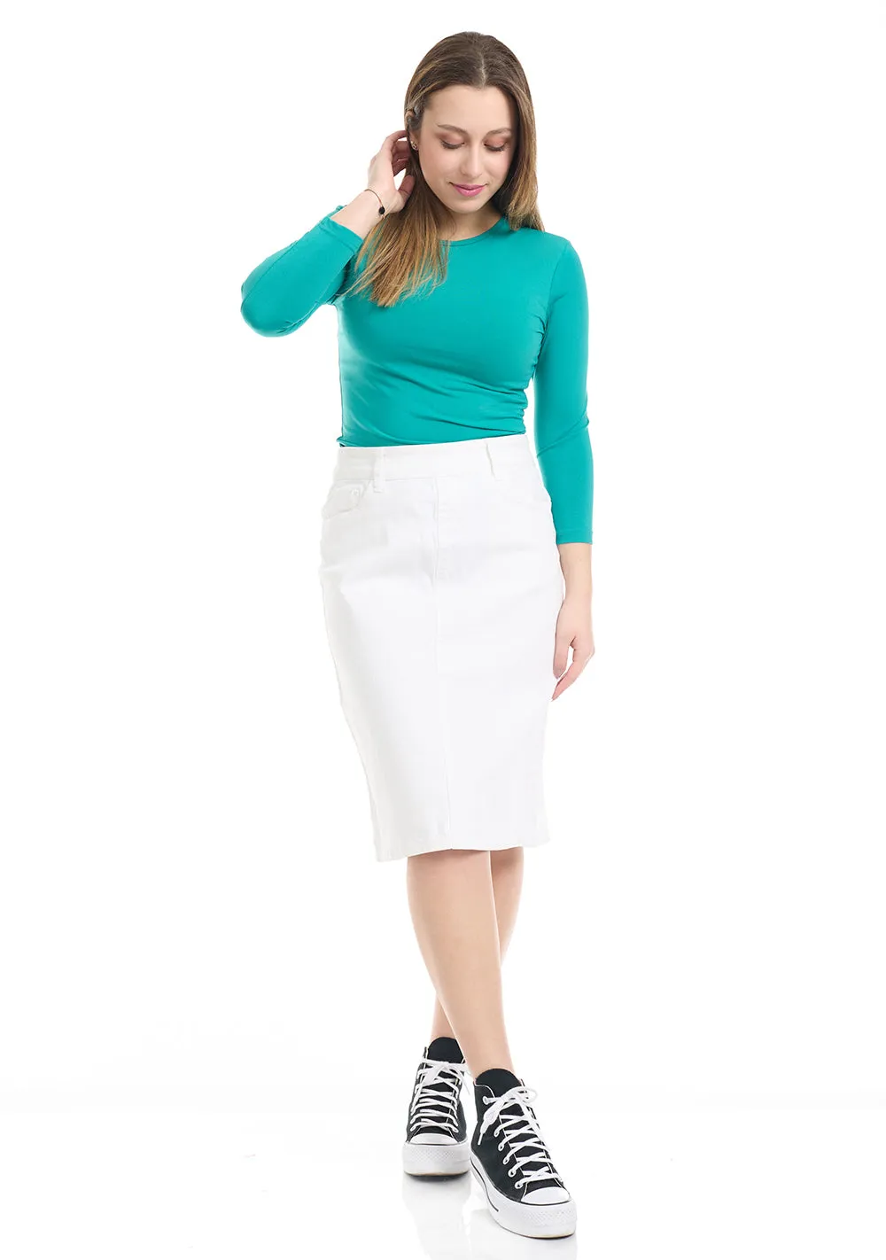 White Stretchy Jean Denim Skirt 'Manhattan'