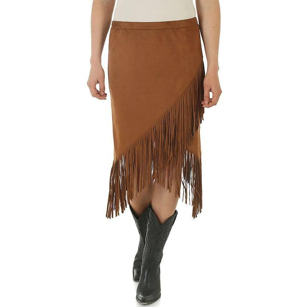 Wrangler Women's Faux Suede Envelope Hem Fringe Skirt