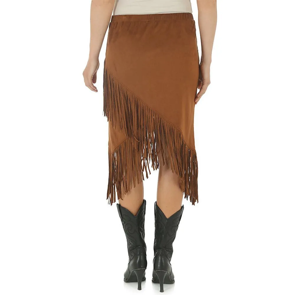 Wrangler Women's Faux Suede Envelope Hem Fringe Skirt